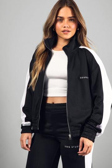 Petite Contrast Zip Through Funnel Neck Jacket black