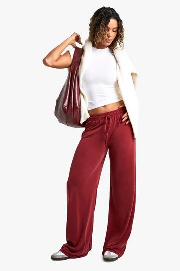 Jersey Wide Leg Broek Met Geplooide Taille En Perzikhuid burgundy