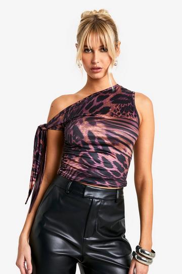 Paarse Luipaardprint Top Met Zijstrikjes purple