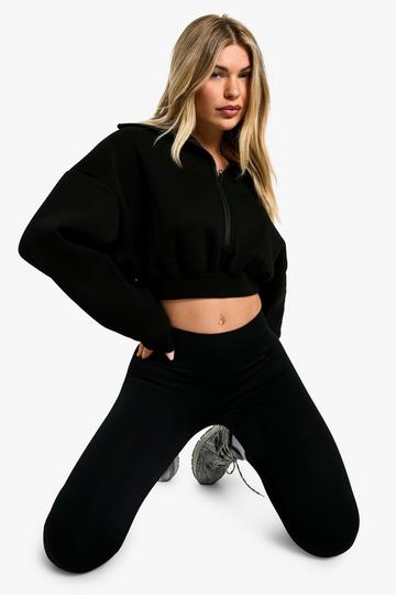 EXTREME COLLAR HALF ZIP CROPPED SWEATSHIRT black