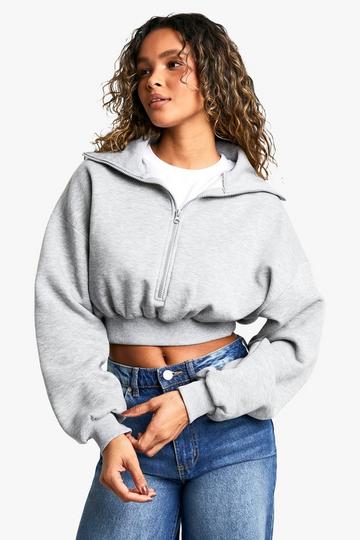 EXTREME COLLAR HALF ZIP CROPPED SWEATSHIRT ash grey