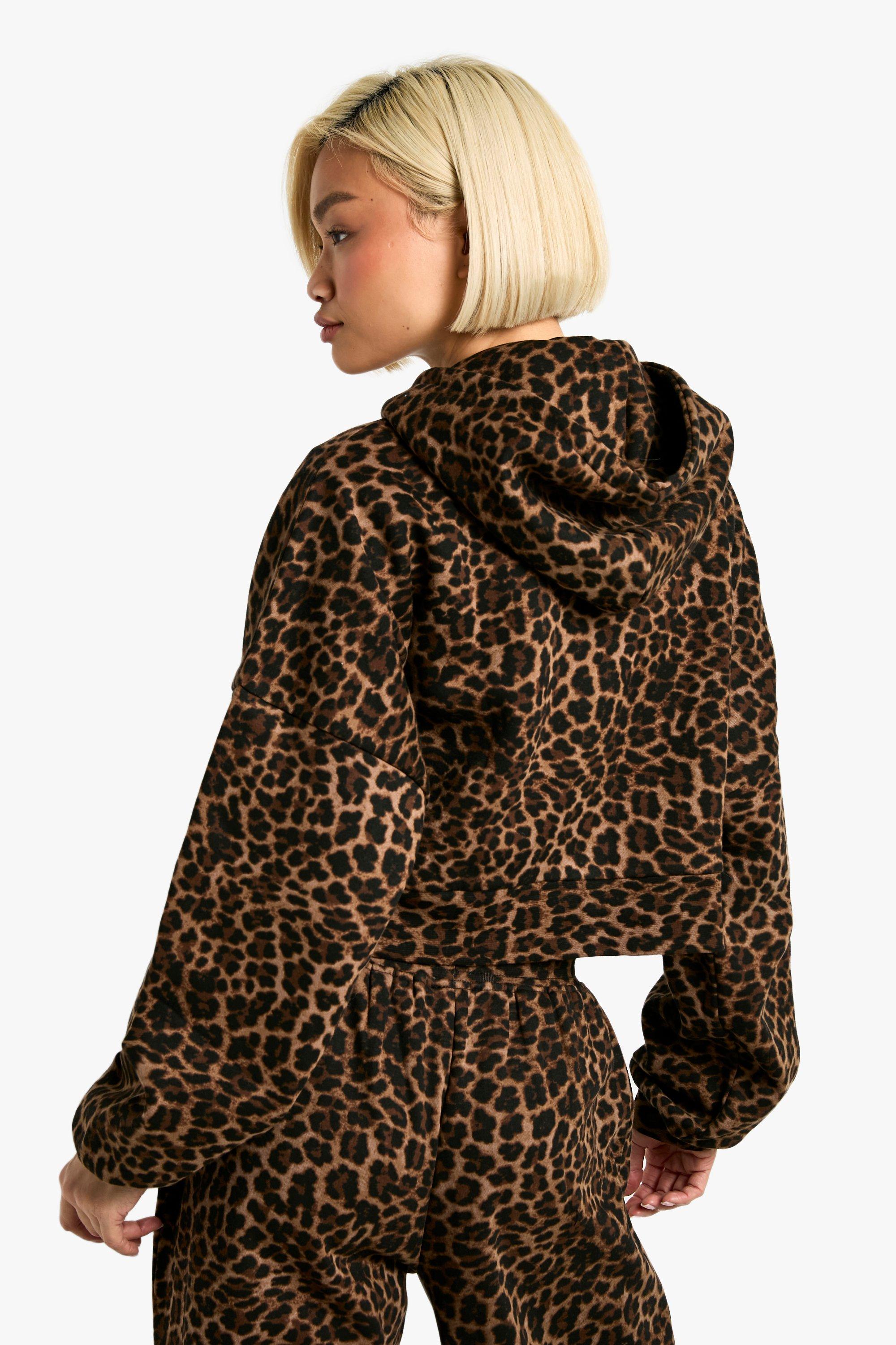 LOS ANGELES APPLIQUE LEOPARD PRINT BOXY ZIP THROUGH HOODIE