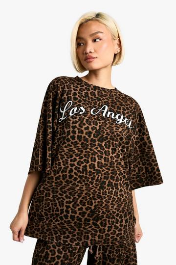 Oversized Luipaardprint Los Angeles T-Shirt chocolate