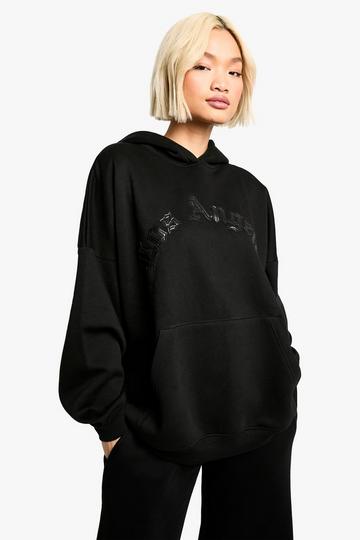 LOS ANGELES PU APPLIQUE OVERSIZED HOODIE black