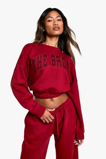 Red THE BRONX APPLIQUE OVERSIZED CROPPED SWEATSHIRT