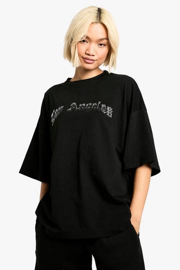 Los Angeles Oversized Diamond Hotfix T-Shirt black