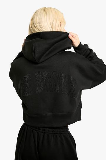 Korte The Bronx Diamante Hotfix Boxy Hoodie Met Rits black