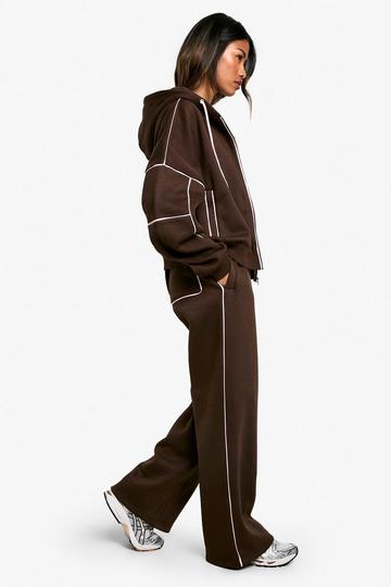 Chocolate Brown CONTRAST PIPING STRAIGHT LEG JOGGER