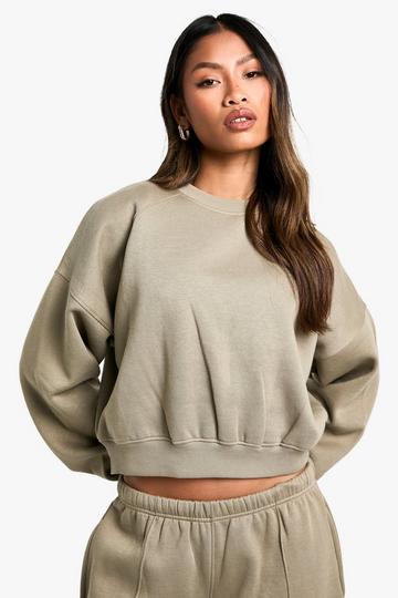 Raglan Seam Crew Neck Boxy Sweatshirt washed khaki