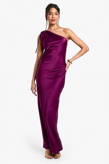 Satin One Shoulder Maxi Dress plum