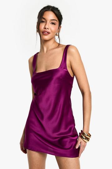 Satin Square Neck Mini Dress plum