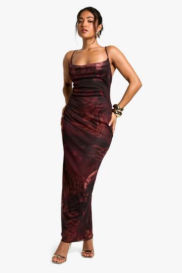 Plum Purple Petite Abstract Animal Cowl Front Maxi Dress