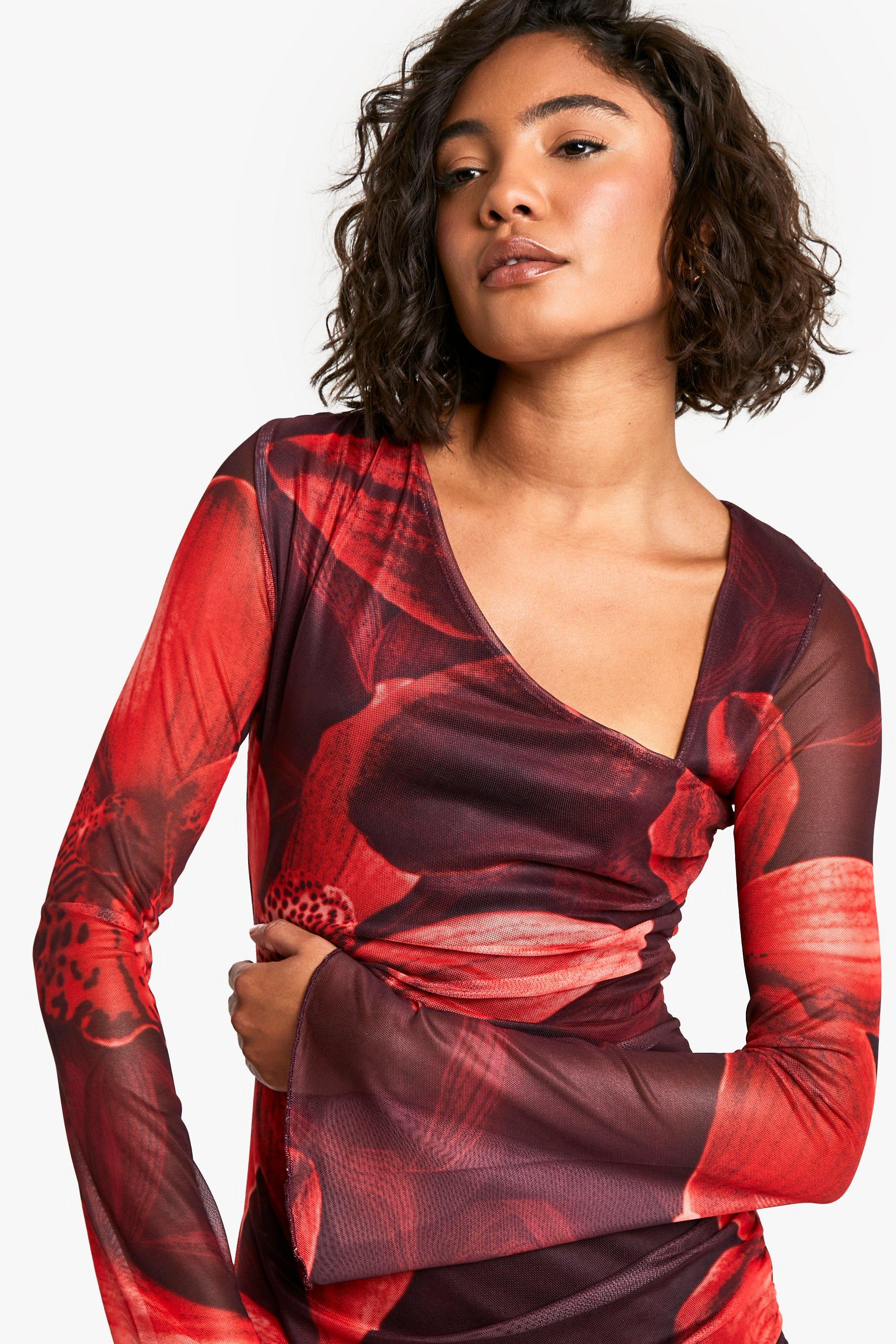 Ruched Bold Flower Maxi Dress