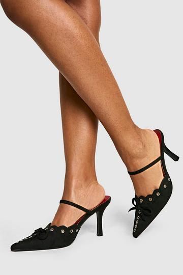 Eyelet Bow Stiletto Court Heels black