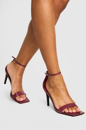 Burgundy Red Croc Square Toe Mid Stiletto Heels