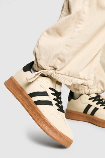 Beige Contrast stripe gum sole trainers