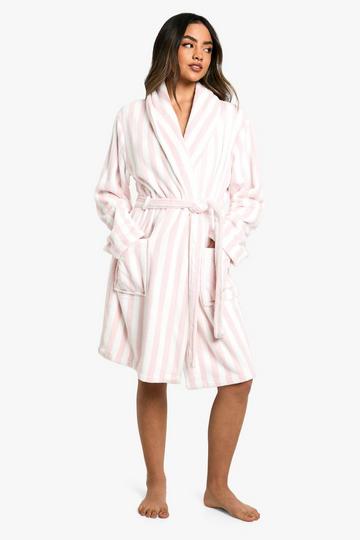 Candy Stripe Fleece Dressing Gown Robe pink