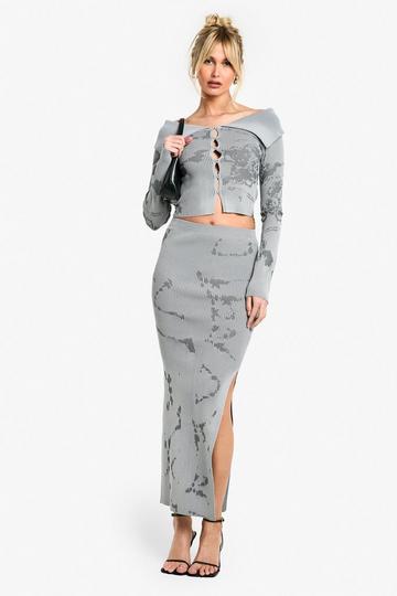 Abstract Floral Knitted Skirt Co-ord grey