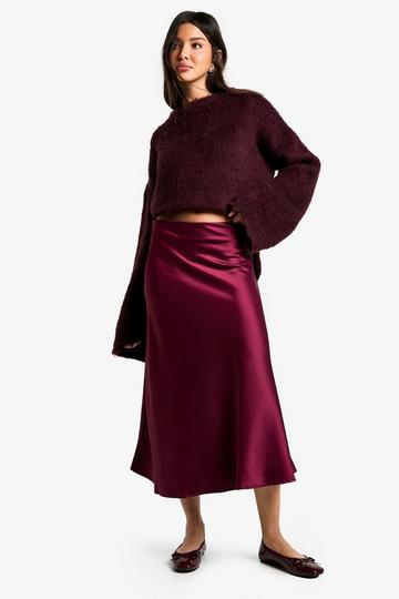 SATIN BIAS MIDI SLIP SKIRT burgundy