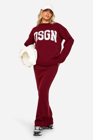 DSGN Crew Neck Knitted Jumper And Maxi Skirt Set plum