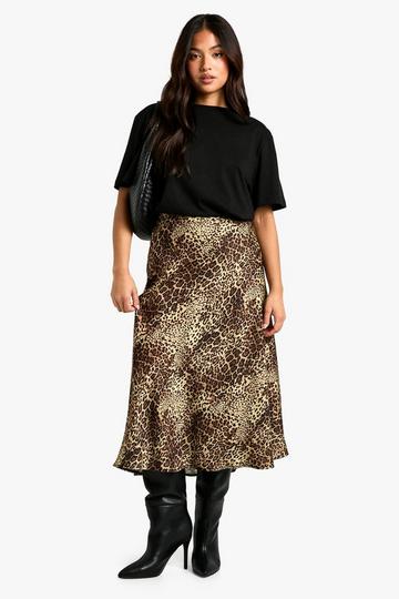 Animal Multi Petite Leopard Satin Midaxi Skirt