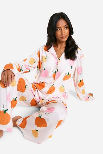 Petite Pumpkin Print Pajama Set orange