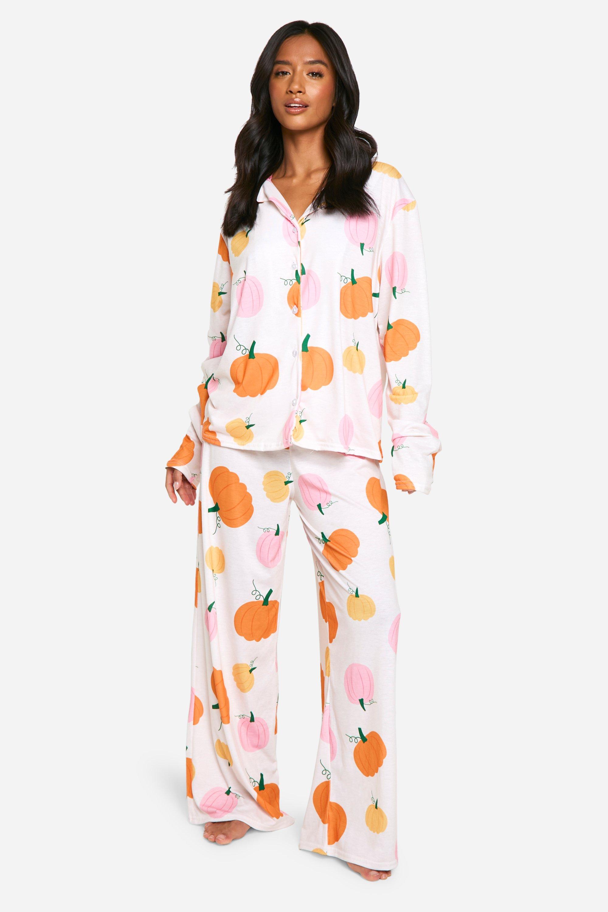 Boohoo Women s Petite Pumpkin Print Pyjama Set