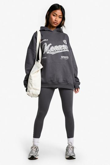 Monaco Slogan Oversized Hoodie And Legging Set charcoal