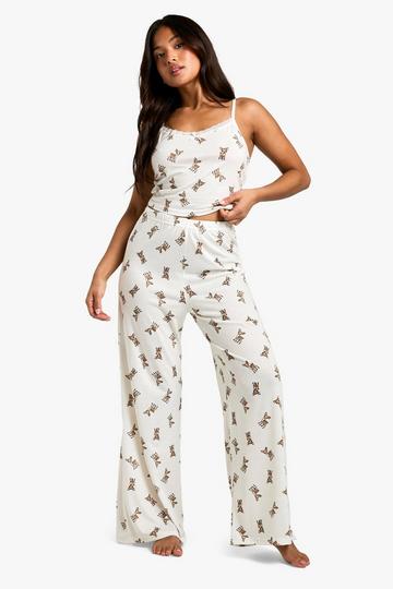 Petite Deer Print Cami And Trouser Pyjama Set white