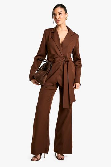 Woven Tailored Seam Detail Flare Trouser chocolate