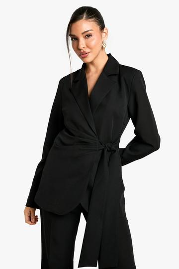 Woven Wrap Tie Detail Blazer black