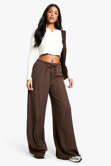 Tall Drawstring Stripe Wide Leg Trousers chocolate