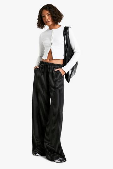 Tall Drawstring Stripe Wide Leg Trousers black