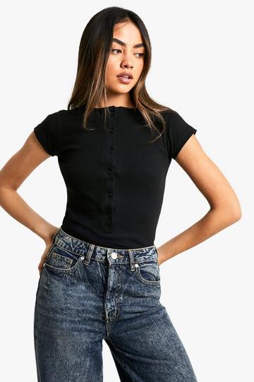 Bodysuit Met T-Shirt En Drukknoopjes black