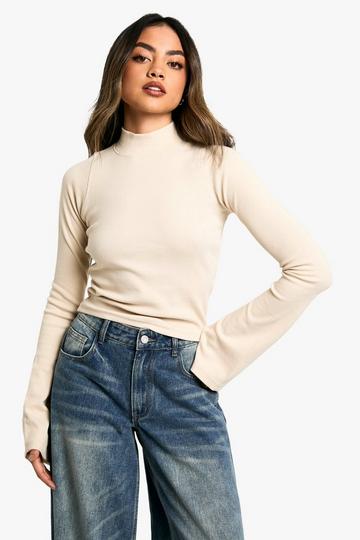 Flared Sleeve Rib High Neck Top cream