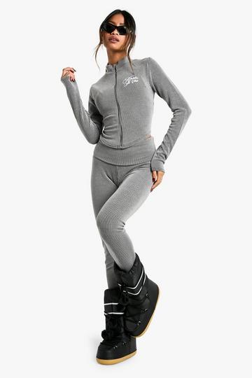 Après Ski Rib zip up top and fold over legging set charcoal