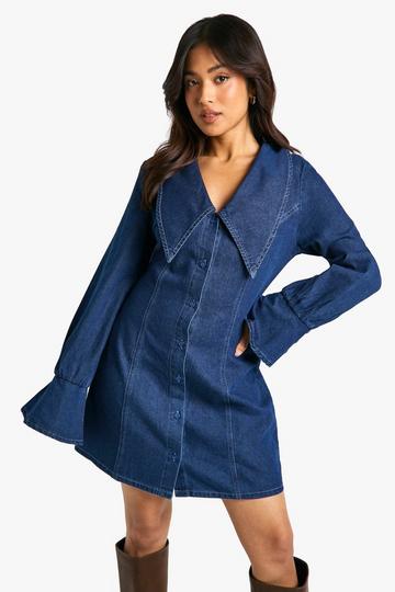 Petite Collar Detail Denim Shift Dress blue