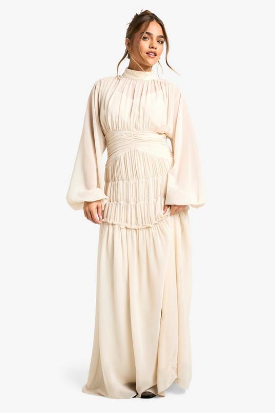 Petite Chiffon High Neck Gathered Detail Maxi Dress | boohoo USA Petite Chiffon High Neck Gathered Detail Maxi Dress | boohoo USA
