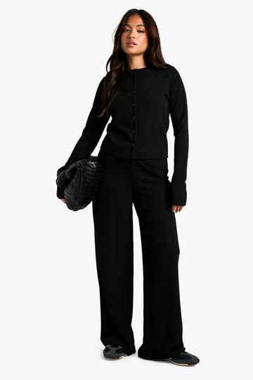 Petite Crinkle Cardigan and Wide Leg Trouser Co-ord black