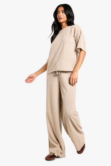 Stone Beige Petite Marl Rib T-shirt and Trouser co-ord