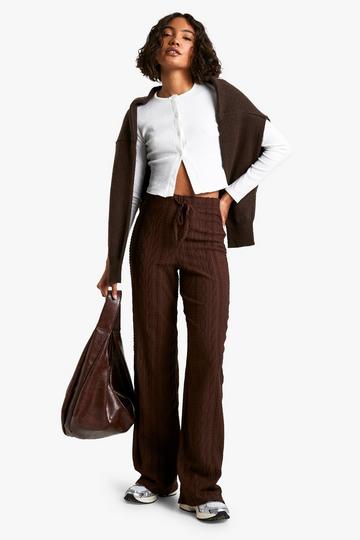 Tall Cable Knit Wide Leg Trousers chocolate