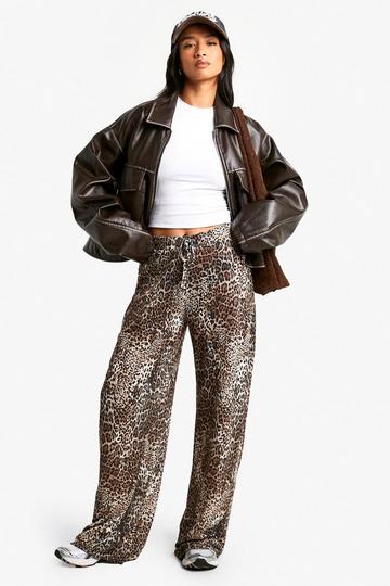 Multi Petite Leopard Wide Leg Trousers