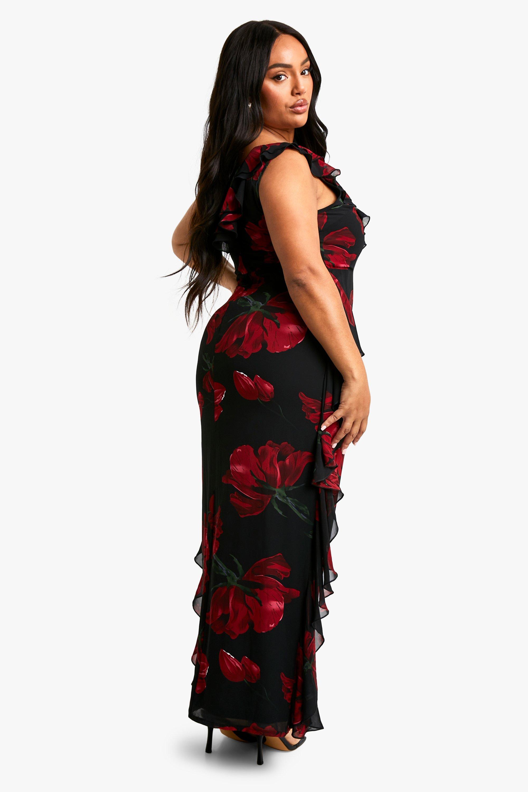 Plus Dark Floral Ruffle Detail Maxi Dress | boohoo