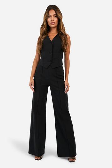 Black Super Stretch Seam Front Straight Leg Pants