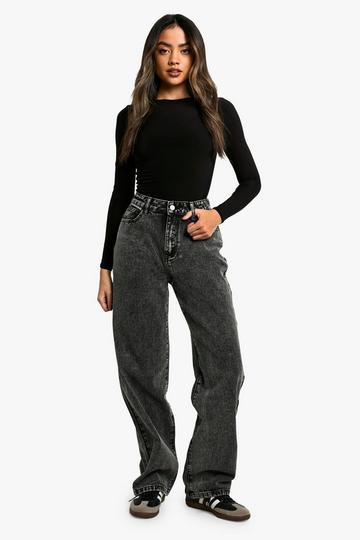 Basic High Waist Boyfriend Jeans washed black