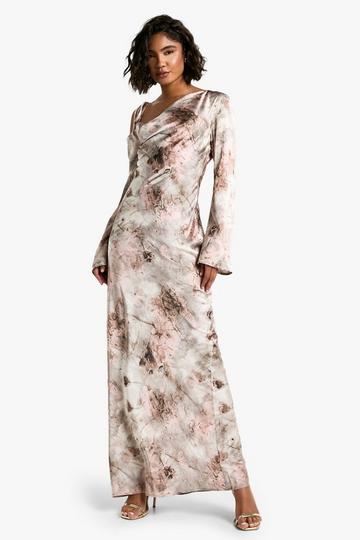 Tall Drape Shoulder Abstract Maxi Dress silver