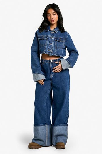 Petite Wide Leg Jeans Met Extreem Omgeslagen Pijpen blue