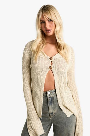 Collared Crochet Textured Cardigan cream