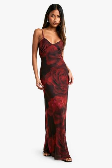 Lace Trim Floral Mesh Maxi Dress black