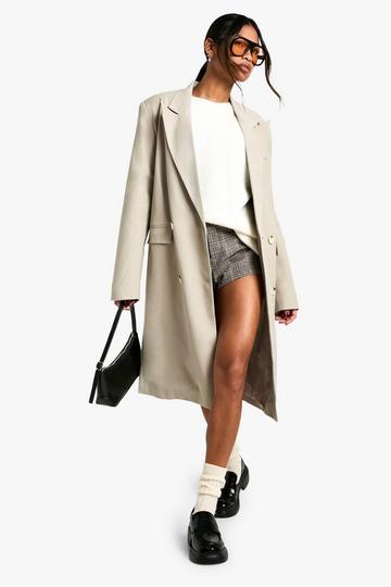 Oversized Geweven Gewatteerde Long Line Blazer Met Schoudervulling taupe